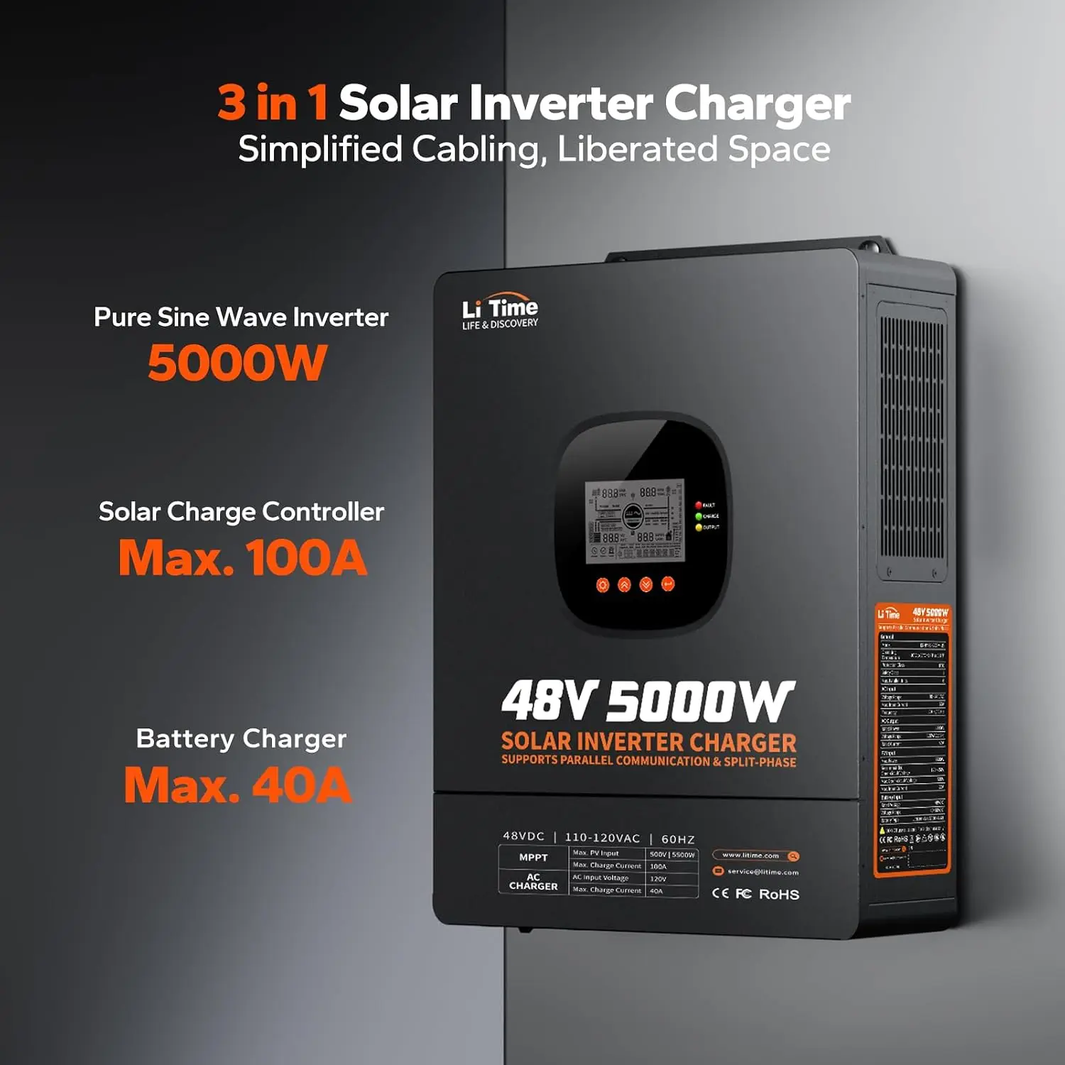 LiTime 5000W Pure Sine Wave In - Parallel Solar Inverter 48V 5000W Mppt ulasan dan harga